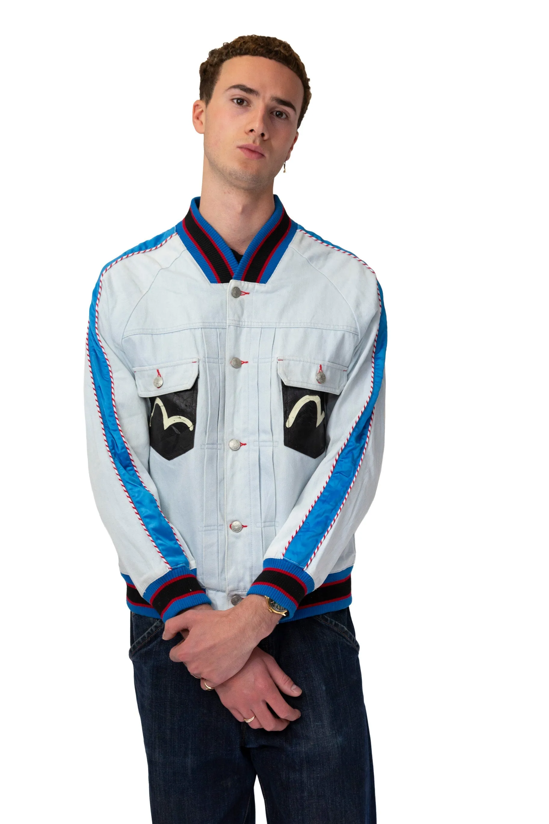 Evisu Stripe Collar Denim Button Up Jacket