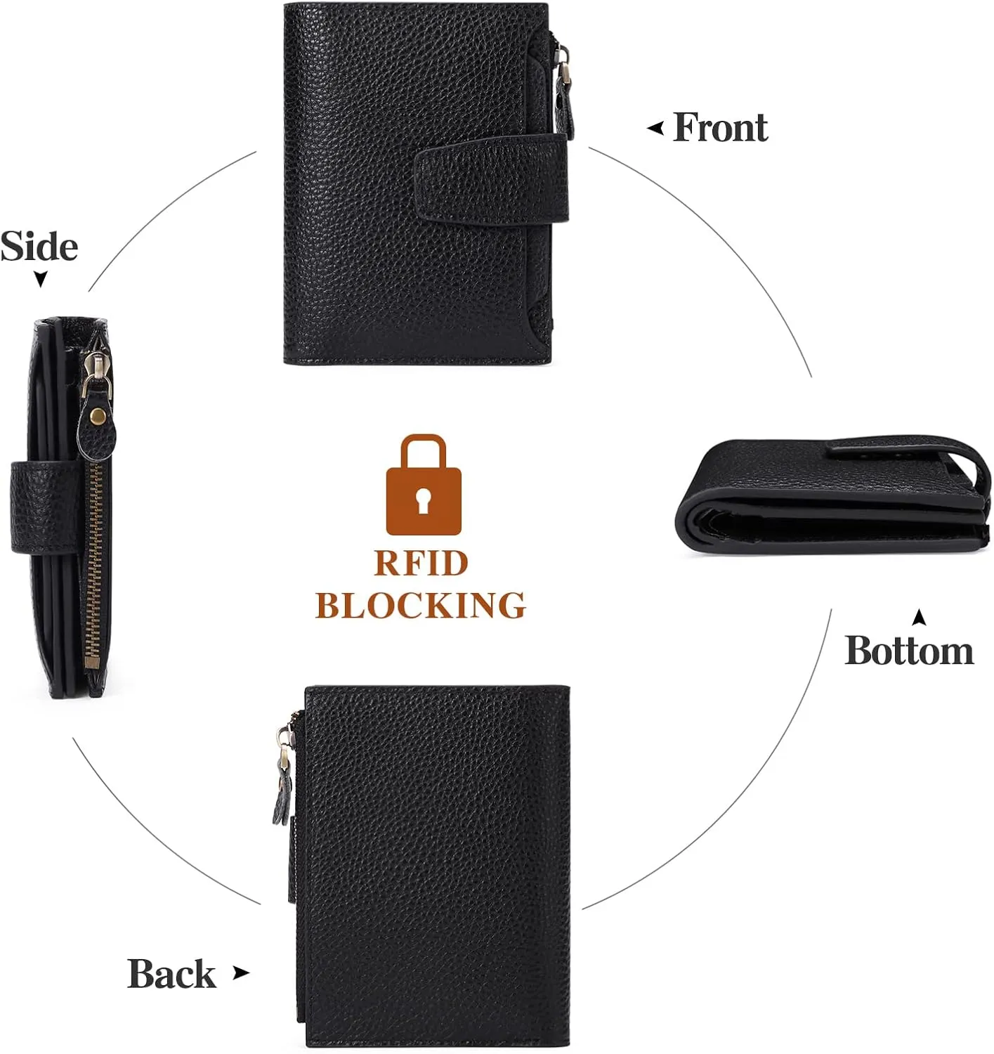 Falan Mule Women's Genuine Leather Wallet, Compact Size, RFID Blocking, Includes Coin Pouch, Card Holders, 14 Slots