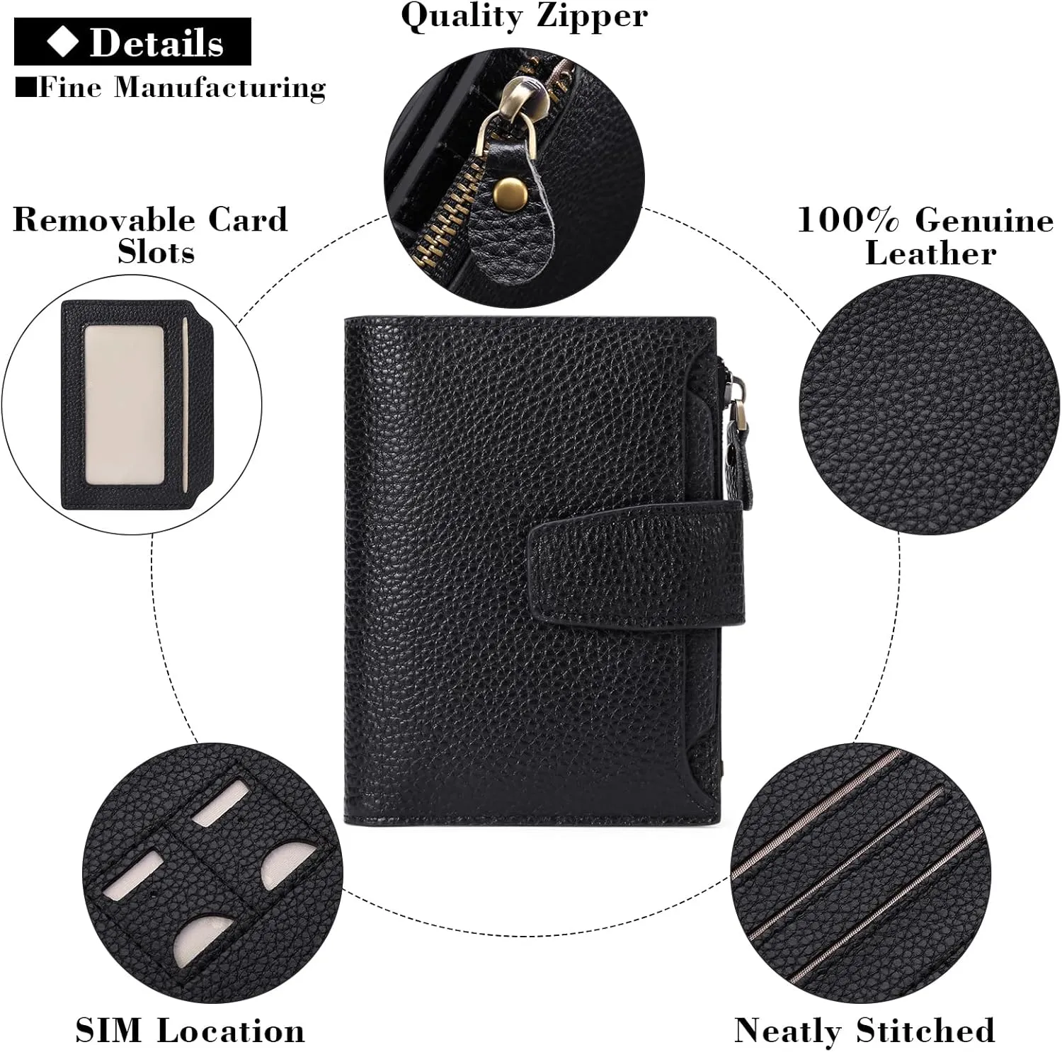 Falan Mule Women's Genuine Leather Wallet, Compact Size, RFID Blocking, Includes Coin Pouch, Card Holders, 14 Slots