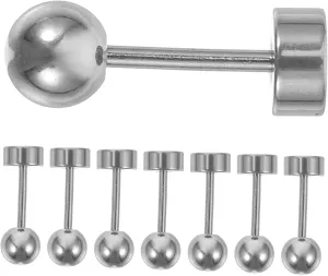Fashionable Minimalist Ear Studs for Women 8pcs Stainless Steel Ball Earrings Comfortable Flat Back Design