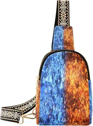 Fire and Ice Spark Fanny Pack Crossbody PC Leather Small Sling Bag for Women Fashion Waist Packs Chest Bag for Travel Sports Running Hiking
