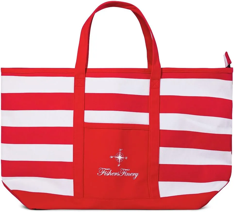 Fishers Finery Heavy Duty Zippered Beach Bags and Totes Travel Tote Weekender Bags (Red, L)