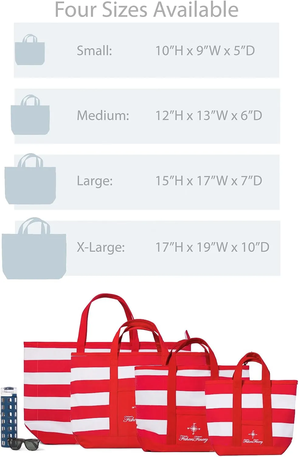Fishers Finery Heavy Duty Zippered Beach Bags and Totes Travel Tote Weekender Bags (Red, L)