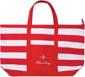 Fishers Finery Heavy Duty Zippered Beach Bags and Totes Travel Tote Weekender Bags (Red, L)