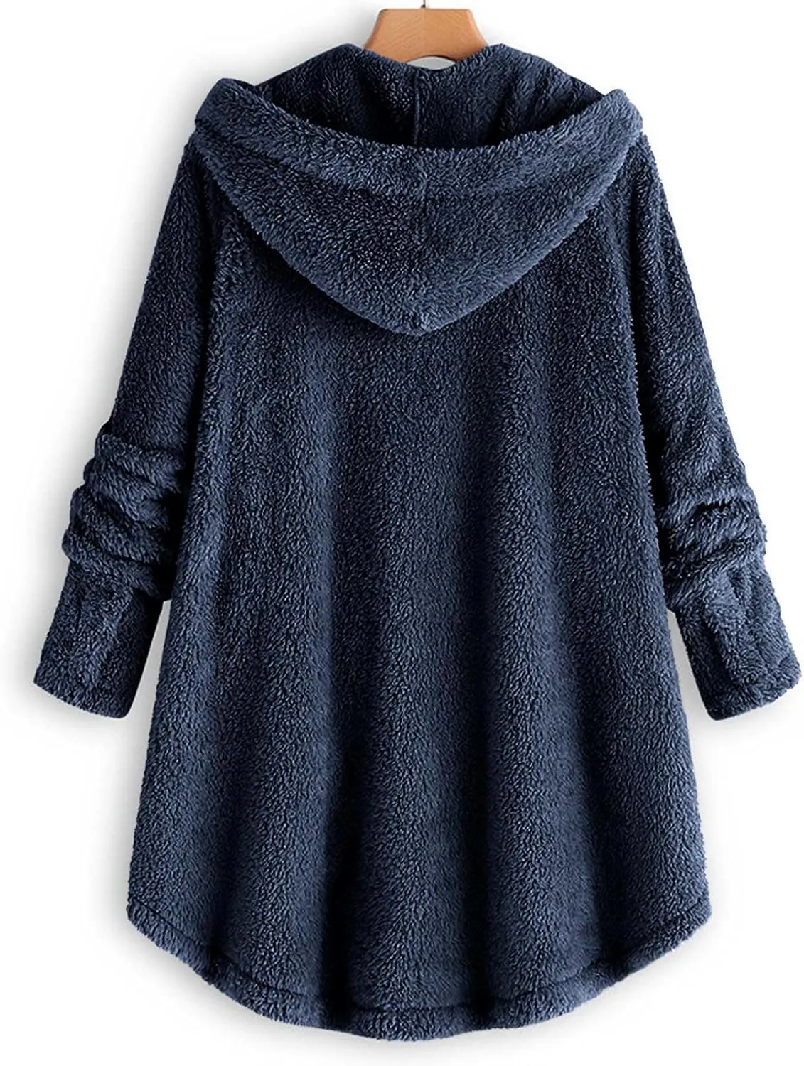 Fleece Coats for Women Plus Size Fuzzy Jacket Casual Hooded Warm Outerwear Solid Color Button Down Cardigan