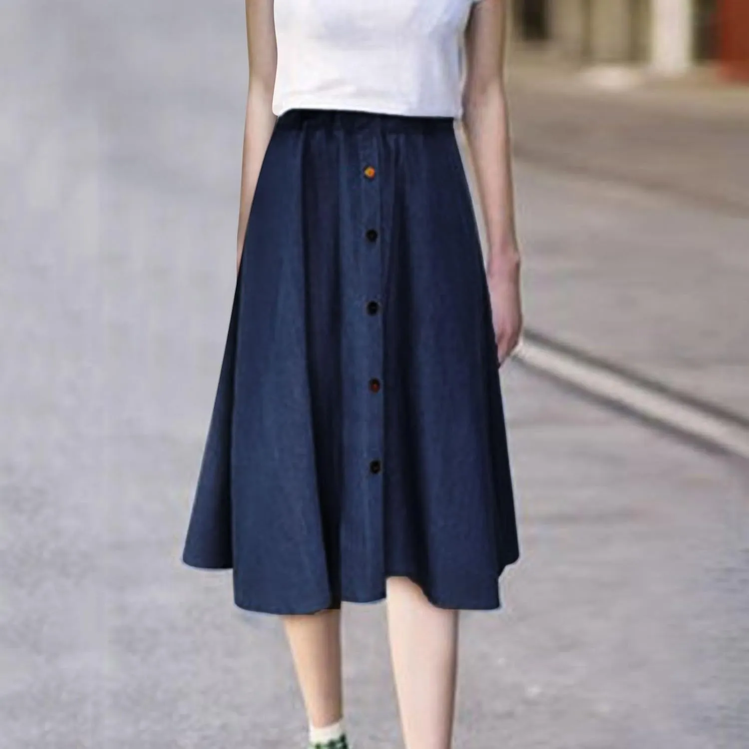 Flowy Skirt Women Women's Plus Size Denim Skirt Casual High Waisted A Line Midi with Elastic Waist for School
