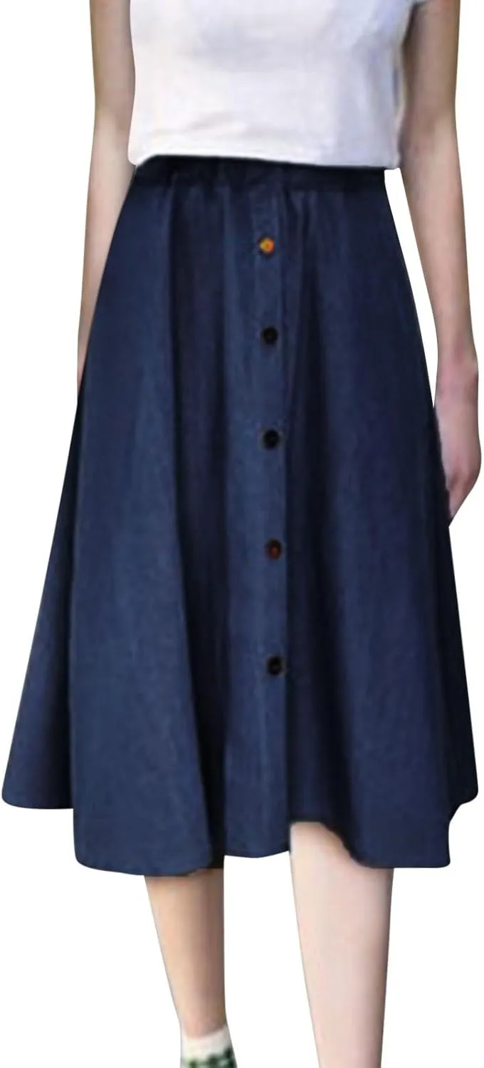 Flowy Skirt Women Women's Plus Size Denim Skirt Casual High Waisted A Line Midi with Elastic Waist for School