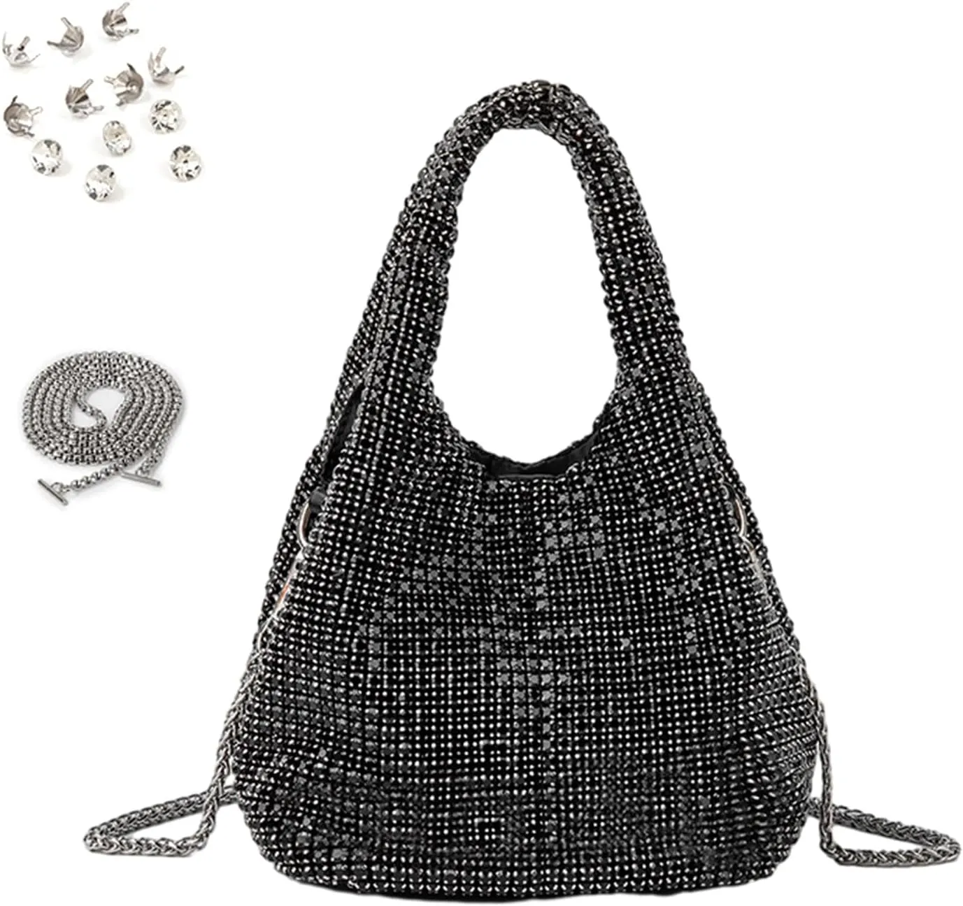 Full Rhinestones Bag for Women Blingbling Sparkly Purse Crystals Clutch Bucket Handbags for Party Prom Wedding