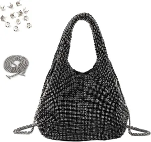 Full Rhinestones Bag for Women Blingbling Sparkly Purse Crystals Clutch Bucket Handbags for Party Prom Wedding
