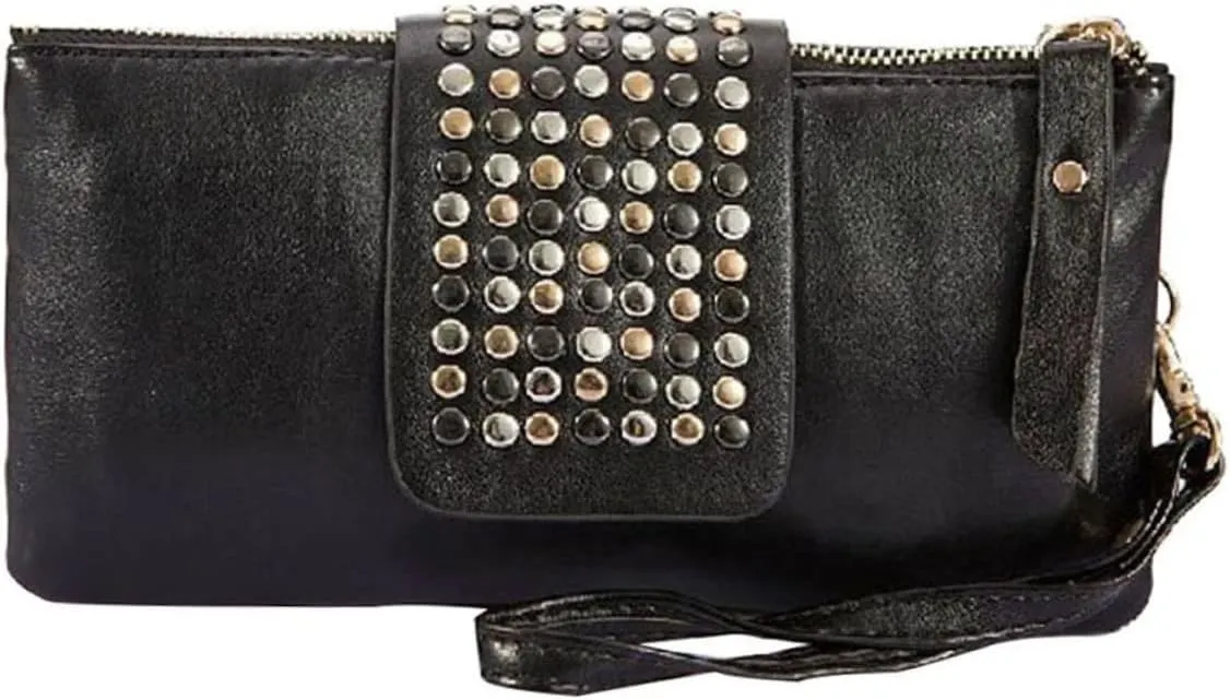 GALPADA Fashion Multi-rivet Decor Women's Pu Leather Handbag Clutch Wallet Evening Bag Black