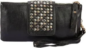 GALPADA Fashion Multi-rivet Decor Women's Pu Leather Handbag Clutch Wallet Evening Bag Black