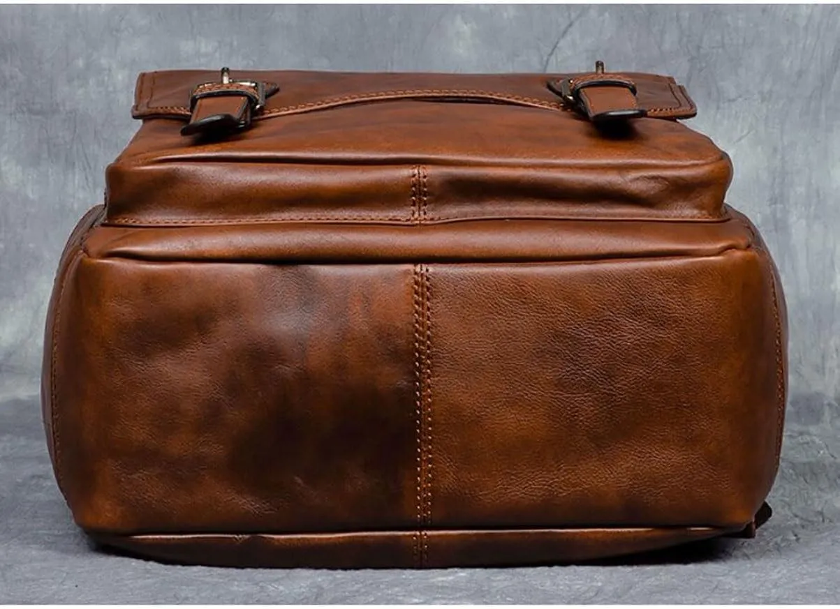 Genuine Leather Backpacks Mens Laptop Bags Briefcases Bookbags Computers Bags Travel Bags Casual Daypack 16.9Inch(Brown-3)