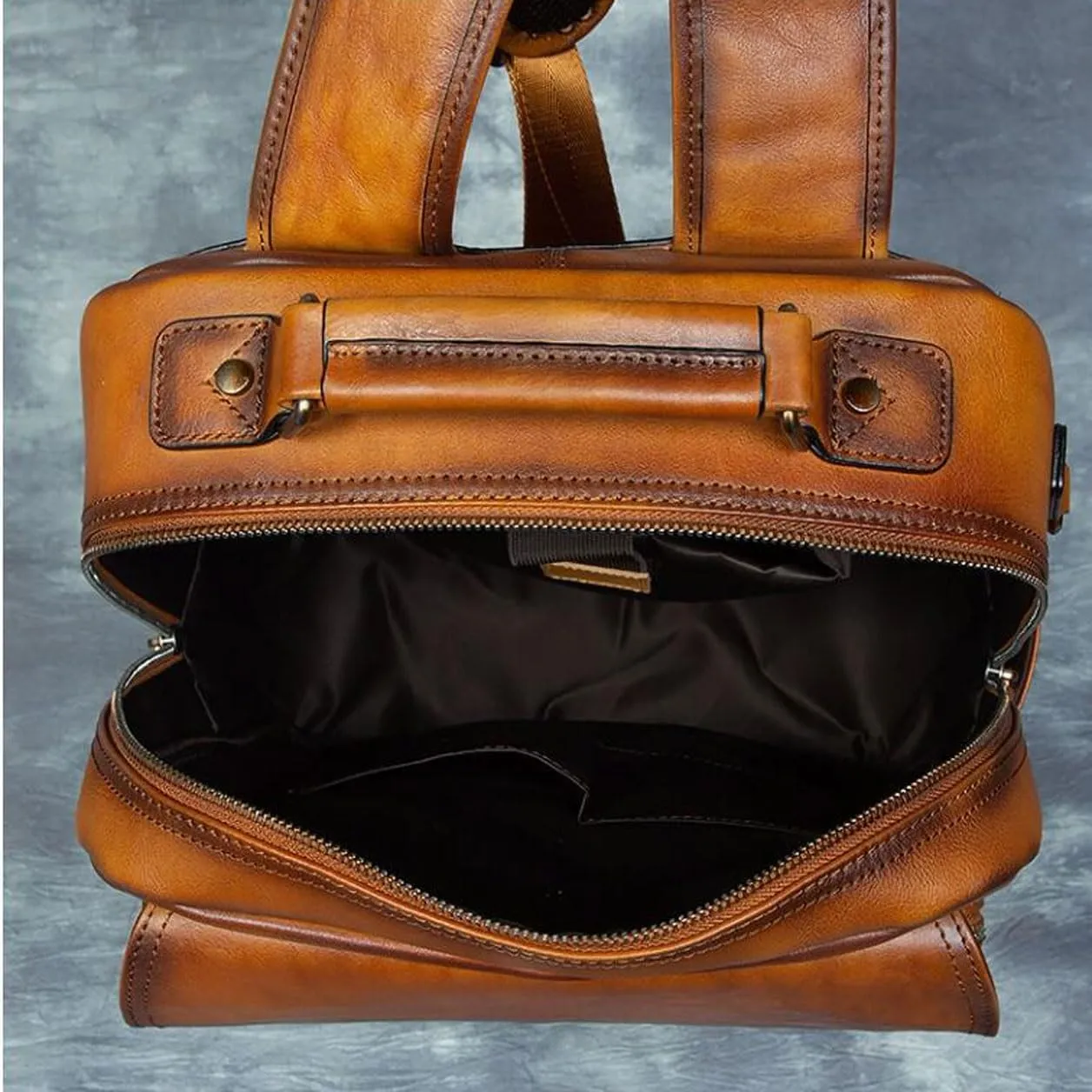 Genuine Leather Backpacks Mens Laptop Bags Briefcases Bookbags Computers Bags Travel Bags Casual Daypack 16.9Inch(Brown-3)
