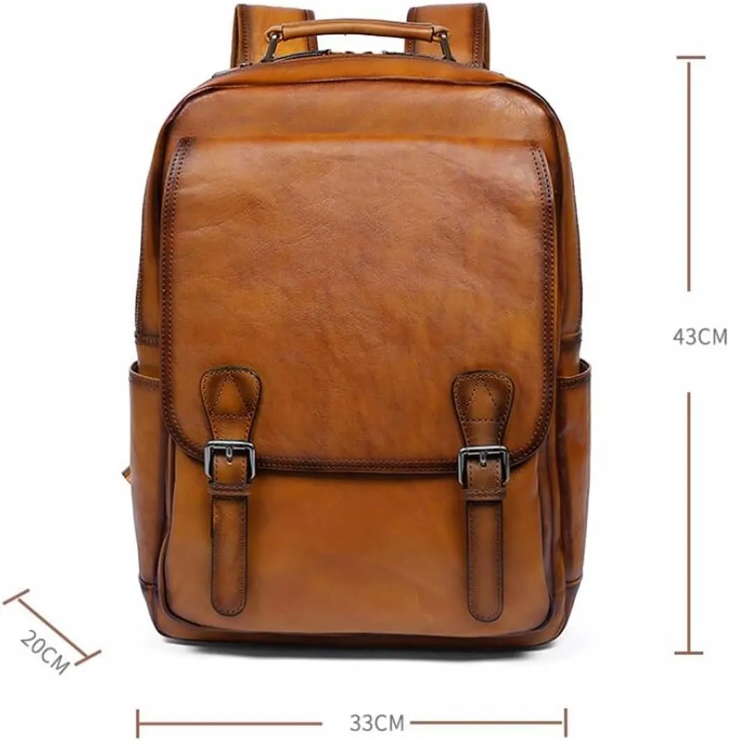 Genuine Leather Backpacks Mens Laptop Bags Briefcases Bookbags Computers Bags Travel Bags Casual Daypack 16.9Inch(Brown-3)