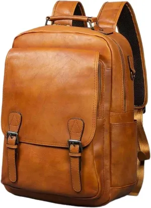 Genuine Leather Backpacks Mens Laptop Bags Briefcases Bookbags Computers Bags Travel Bags Casual Daypack 16.9Inch(Brown-3)