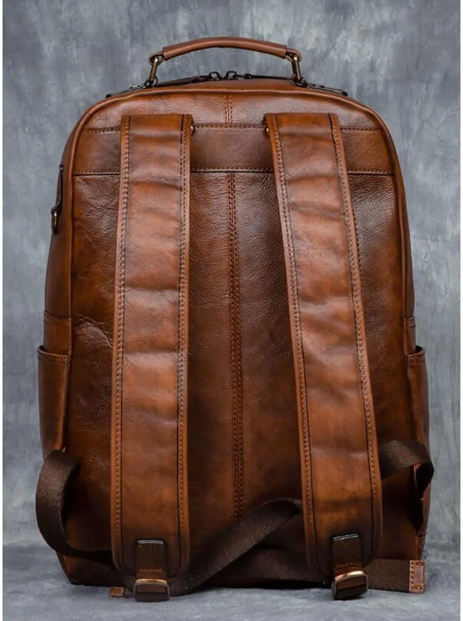 Genuine Leather Backpacks Mens Laptop Bags Briefcases Bookbags Computers Bags Travel Bags Casual Daypack 16.9Inch(Brown-3)