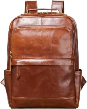 Genuine Leather Backpacks Mens Laptop Bags Briefcases Luggage Travel Bags Casual Daypack Bookbags Computers Bags(Brown)