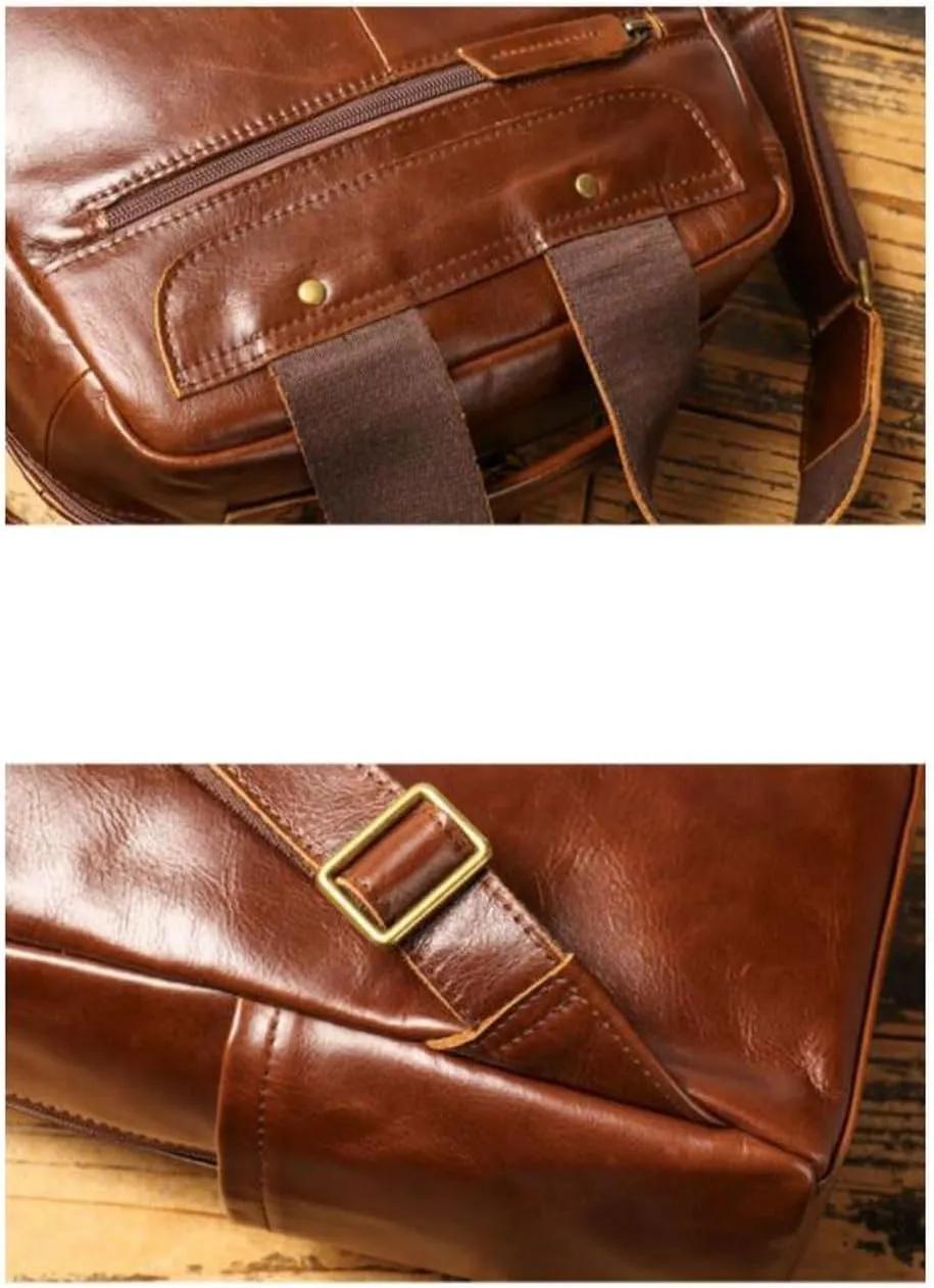 Genuine Leather Backpacks Mens Laptop Bags Briefcases Luggage Travel Bags Casual Daypack Bookbags Computers Bags(Brown)