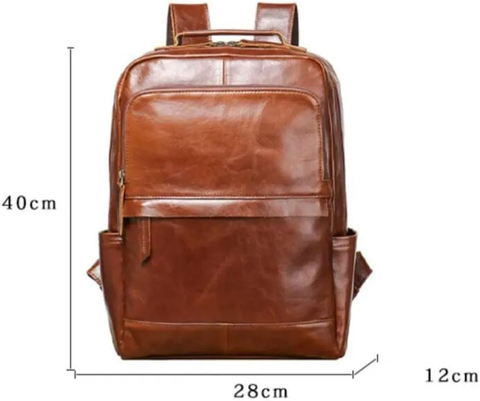 Genuine Leather Backpacks Mens Laptop Bags Briefcases Luggage Travel Bags Casual Daypack Bookbags Computers Bags(Brown)