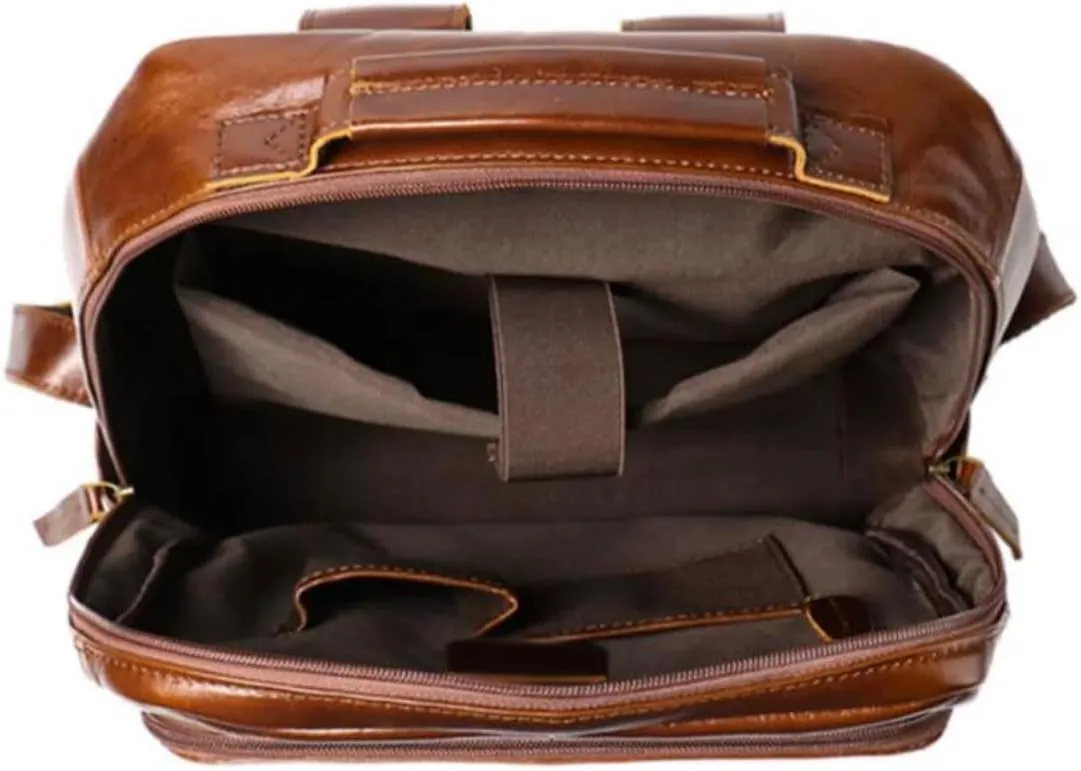 Genuine Leather Backpacks Mens Laptop Bags Briefcases Luggage Travel Bags Casual Daypack Bookbags Computers Bags(Brown)