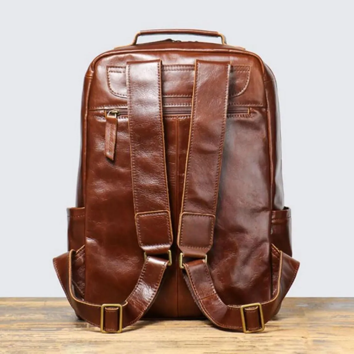 Genuine Leather Backpacks Mens Laptop Bags Briefcases Luggage Travel Bags Casual Daypack Bookbags Computers Bags(Brown)