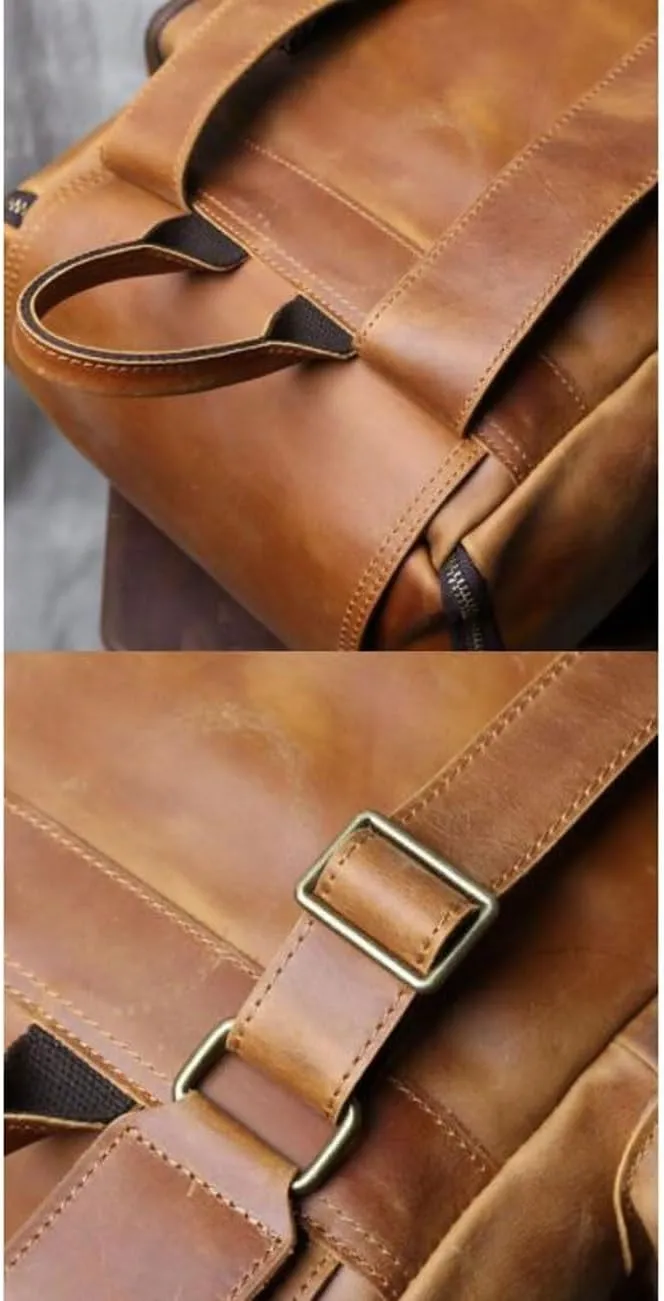 Genuine Leather Backpacks Mens Laptop Bags Computers Bags Casual Daypack Briefcases Travel Bags 16.9Inch(Brown-1)