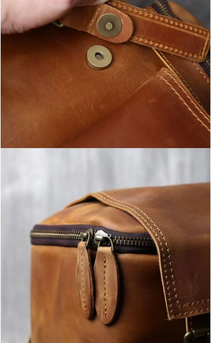 Genuine Leather Backpacks Mens Laptop Bags Computers Bags Casual Daypack Briefcases Travel Bags 16.9Inch(Brown-1)