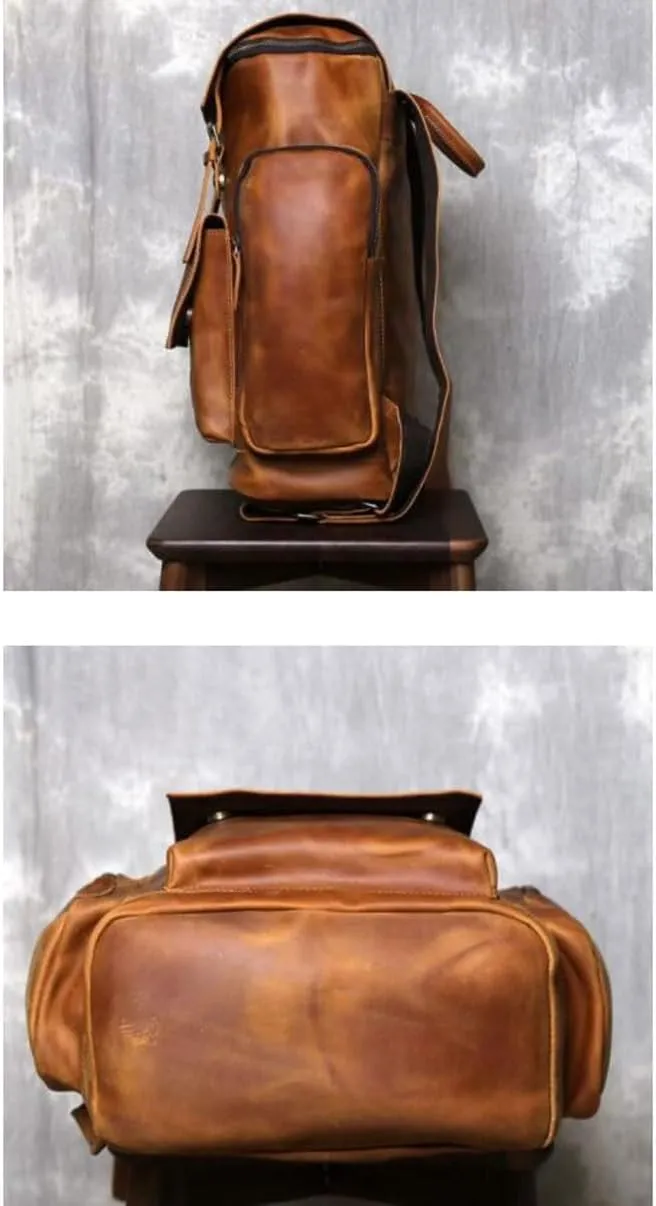 Genuine Leather Backpacks Mens Laptop Bags Computers Bags Casual Daypack Briefcases Travel Bags 16.9Inch(Brown-1)