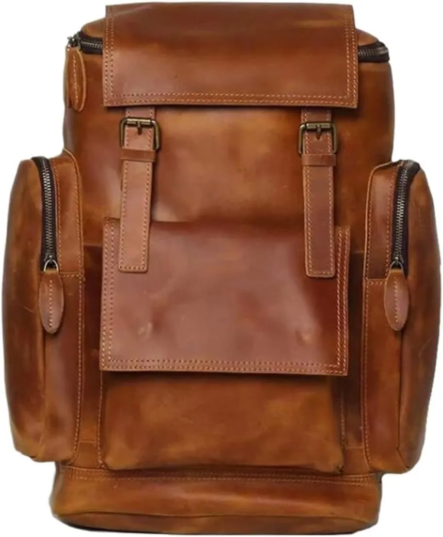 Genuine Leather Backpacks Mens Laptop Bags Computers Bags Casual Daypack Briefcases Travel Bags 16.9Inch(Brown-1)