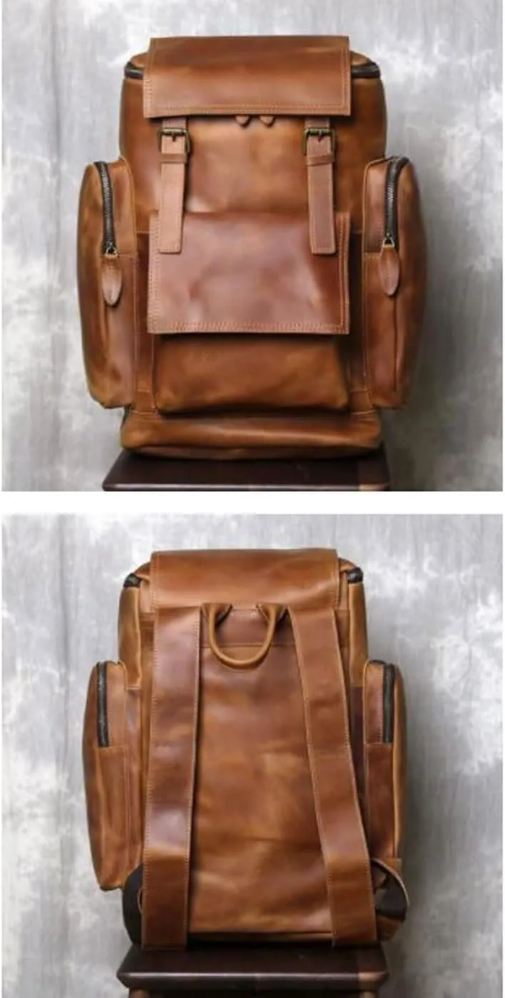 Genuine Leather Backpacks Mens Laptop Bags Computers Bags Casual Daypack Briefcases Travel Bags 16.9Inch(Brown-1)