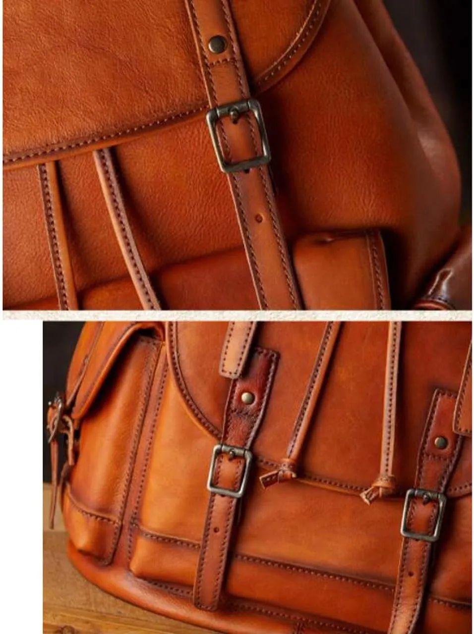 Genuine Leather Backpacks Travel Bags Laptop Bags Mens Casual Daypack Computers Bags Briefcases 18.9Inch(Yellow)