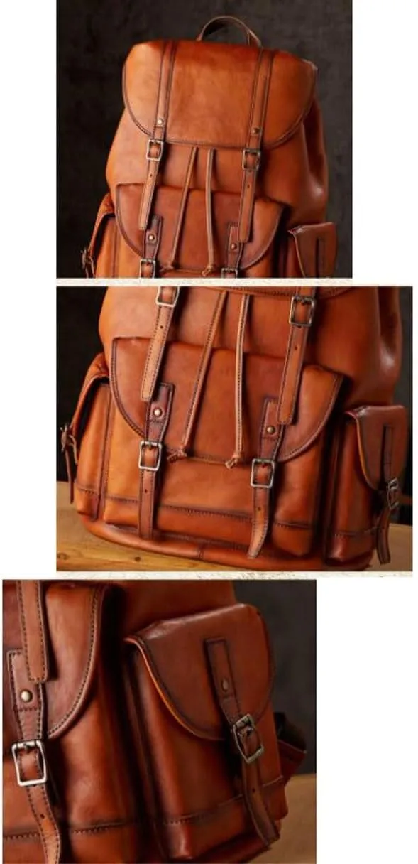 Genuine Leather Backpacks Travel Bags Laptop Bags Mens Casual Daypack Computers Bags Briefcases 18.9Inch(Yellow)