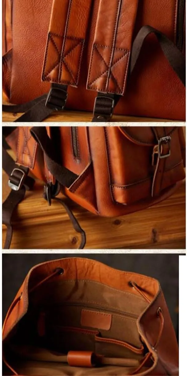 Genuine Leather Backpacks Travel Bags Laptop Bags Mens Casual Daypack Computers Bags Briefcases 18.9Inch(Yellow)