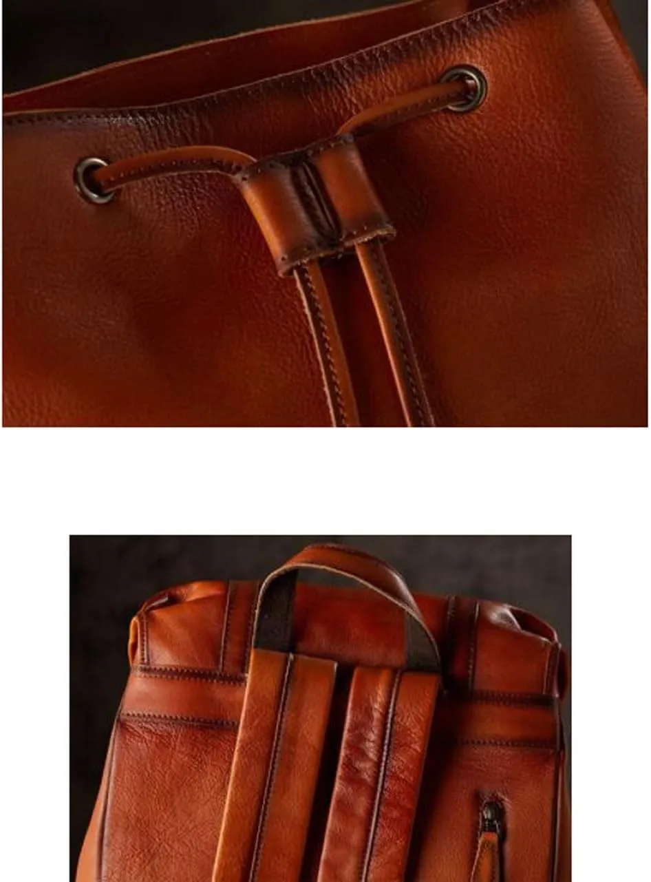 Genuine Leather Backpacks Travel Bags Laptop Bags Mens Casual Daypack Computers Bags Briefcases 18.9Inch(Yellow)