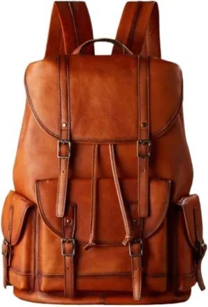 Genuine Leather Backpacks Travel Bags Laptop Bags Mens Casual Daypack Computers Bags Briefcases 18.9Inch(Yellow)
