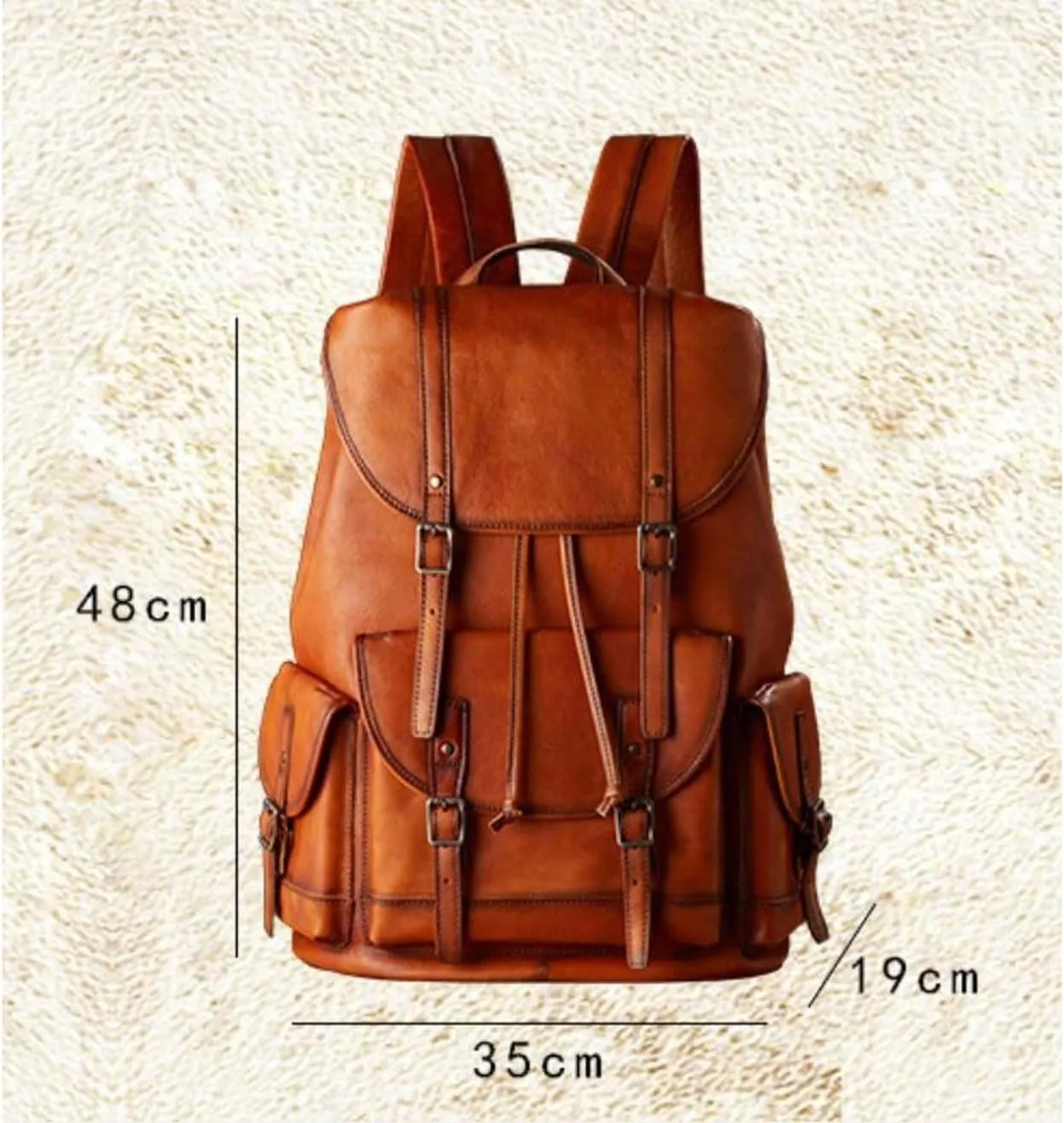 Genuine Leather Backpacks Travel Bags Laptop Bags Mens Casual Daypack Computers Bags Briefcases 18.9Inch(Yellow)
