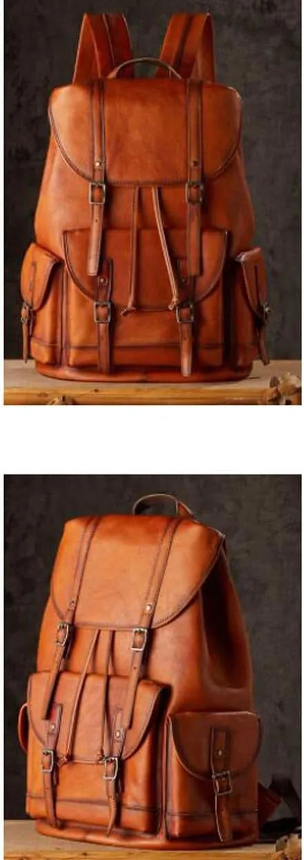 Genuine Leather Backpacks Travel Bags Laptop Bags Mens Casual Daypack Computers Bags Briefcases 18.9Inch(Yellow)