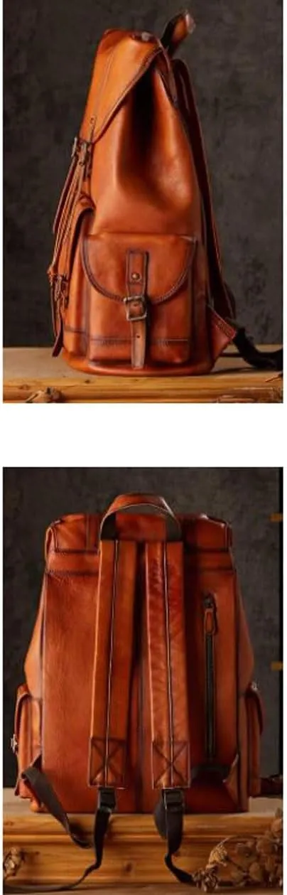 Genuine Leather Backpacks Travel Bags Laptop Bags Mens Casual Daypack Computers Bags Briefcases 18.9Inch(Yellow)