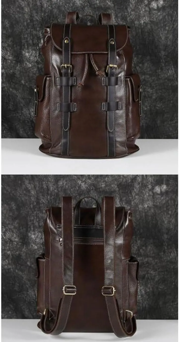 Genuine Leather Backpacks Travel Bags Laptop Bags Mens Casual Daypack Computers Bags Briefcases Bookbags(Black)
