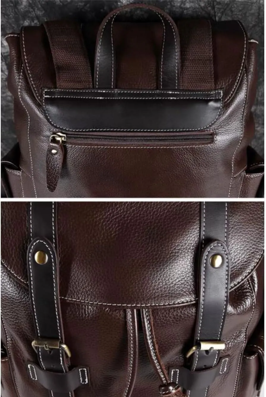 Genuine Leather Backpacks Travel Bags Laptop Bags Mens Casual Daypack Computers Bags Briefcases Bookbags(Black)