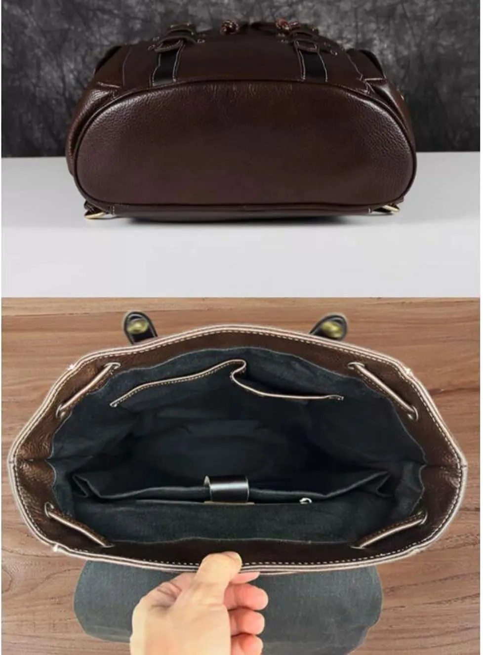 Genuine Leather Backpacks Travel Bags Laptop Bags Mens Casual Daypack Computers Bags Briefcases Bookbags(Black)