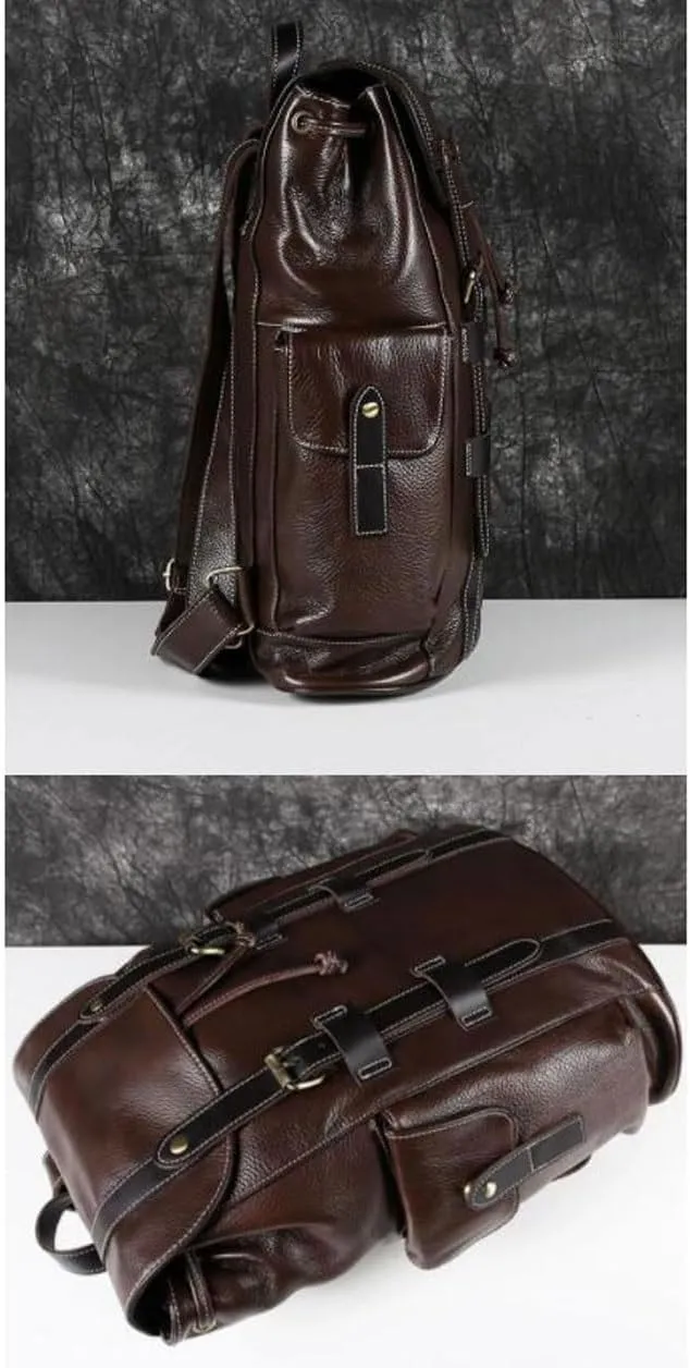 Genuine Leather Backpacks Travel Bags Laptop Bags Mens Casual Daypack Computers Bags Briefcases Bookbags(Black)