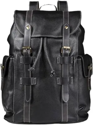 Genuine Leather Backpacks Travel Bags Laptop Bags Mens Casual Daypack Computers Bags Briefcases Bookbags(Black)