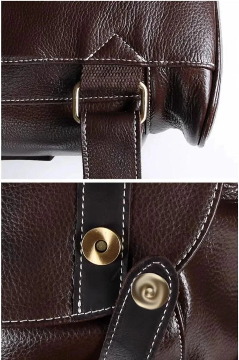 Genuine Leather Backpacks Travel Bags Laptop Bags Mens Casual Daypack Computers Bags Briefcases Bookbags(Black)