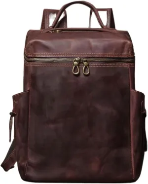 Genuine Leather Backpacks Travel Bags Laptop Bags Mens Luggage Casual Daypack Computers Bags Briefcases(Brown)