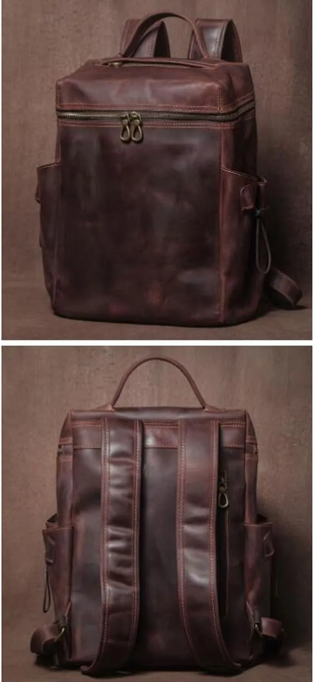 Genuine Leather Backpacks Travel Bags Laptop Bags Mens Luggage Casual Daypack Computers Bags Briefcases(Brown)