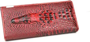 Genuine Leather Purse Wallet Crocodile Long Clutch Wallets Women Female Coin Purses Holders (Win red)