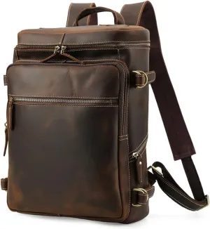 Genuine Leather Travel Bags for Men, Casual Daypack Backpacks Briefcases Mens Laptop Backpacks (Color : Brown)