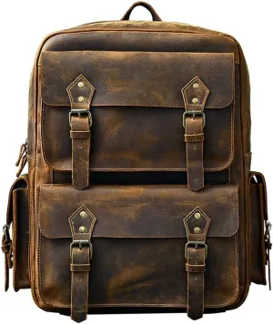 Genuine Leather Travel Bags for Men, Laptop Backpacks Casual Daypack Backpacks Briefcases Mens Weekender Bags (Brown)