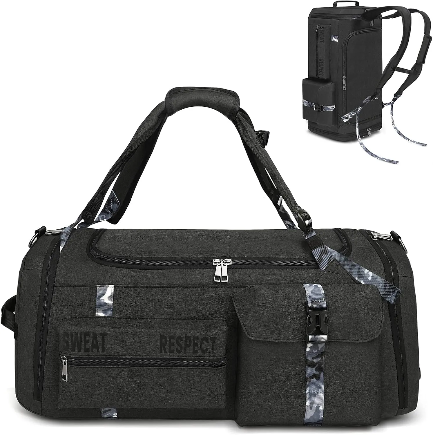 Gym Bags for Men Gym Duffle Bag Backpack 3-Way Sports Duffel Bags for Men with Shoe Compartment & Wet PocketBlack